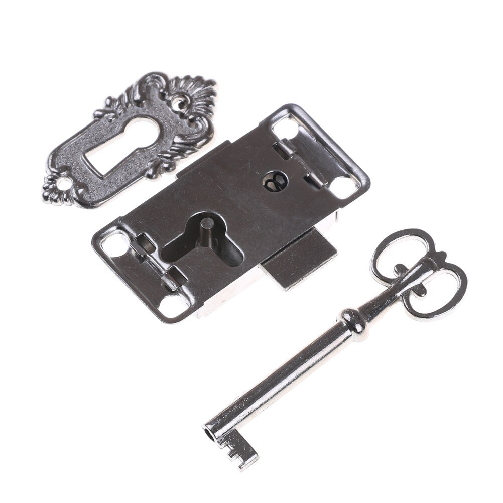 1Set Durable portable Vintage Antique Style Iron Lock + Key for Drawer Cabinet Wardrobe Cupboard Door Accessories