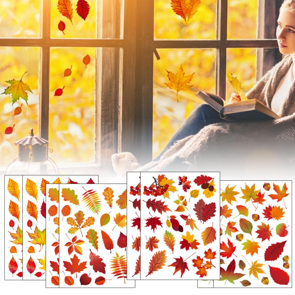 8 sheet fall Leaves Window Clings - Thanksgiving Maple Decorations Autumn Sticker Decals Party Decor Ornaments Fast