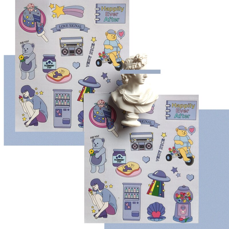 Purple fresh graffiti Rainbow bear Sticker DIY Scrapbooking happy girl Junk Journal Stationery toy seal Decoration sticker