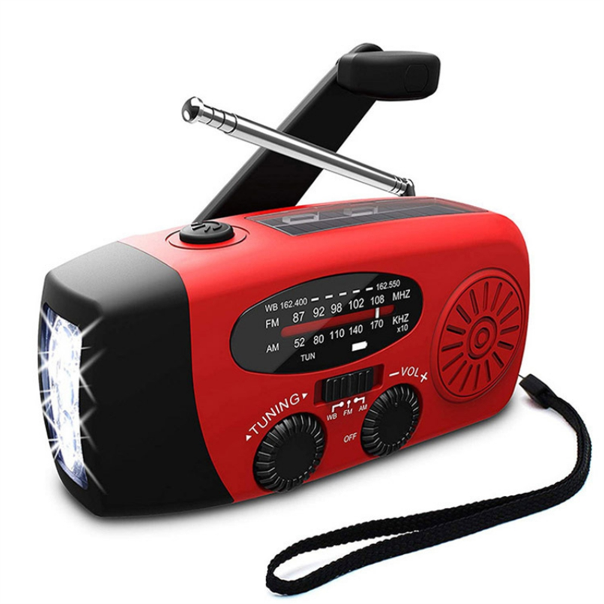 ¡Venta al por menor! Linternas LED con manivela, dinamo alimentado AM/FM/Radio, rescate de emergencia, linterna LED, fuente de alimentación de emergencia