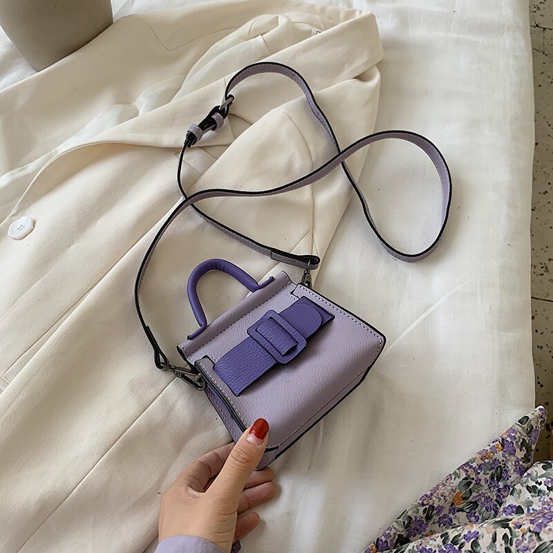 Mini sac fourre-tout en couleurs contrastées pour femmes, sacoche à bandoulière pour voyage, en cuir PU de bonne ,: 12 CM Light Purple