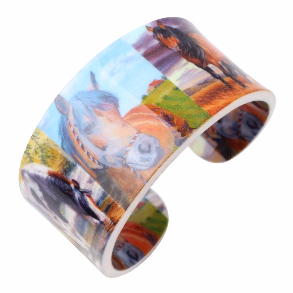 Bonsny Kleurrijke Liefde Breed Paard Armbanden Armband Dier Sieraden Voor Vrouwen Arcylic bangle Lente Zomer Accessoires