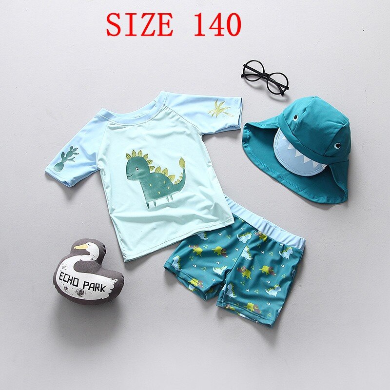 Children Swimming Suit Lizard Print Swimsuit Boy 3 Pieces Baby Bath Clothes UPF50+ Anti-UV Sunblock Beach Kids Swimwear for Boys: SIZE 140