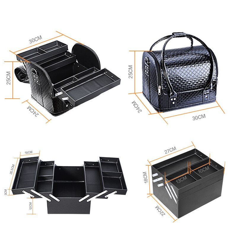 Pu läder kosmetisk låda kvinnor flera lager nagelkonst sminklådor stor kapacitet sminkpåse toalettartiklar