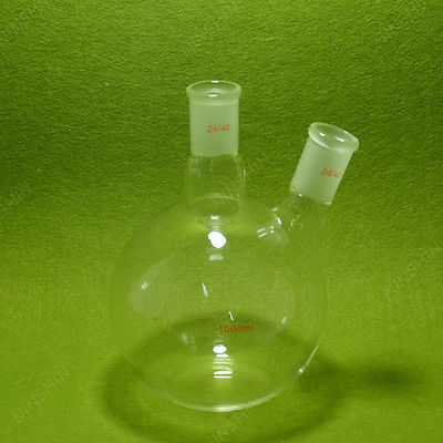 Platte Bodem Kolf, 1000 ML, 2 Hals, 24/40, Twee Hals, lab Glaswerk 24/40