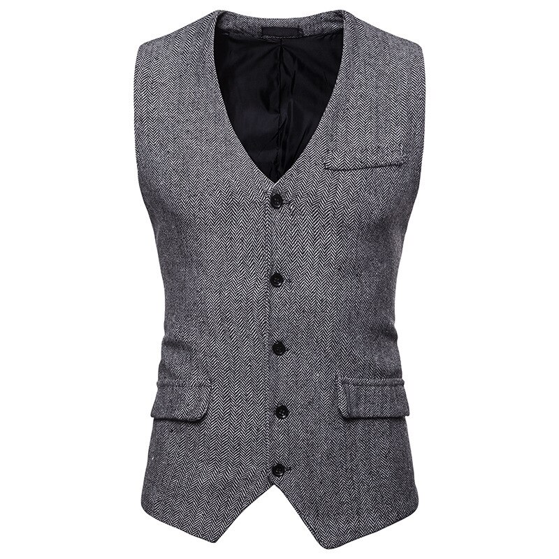 Stil fem knapper herre jakkesæt veste gentlemen casual business ærmeløs vest vintage blazer vest til bryllupsfest: Grå / Xl
