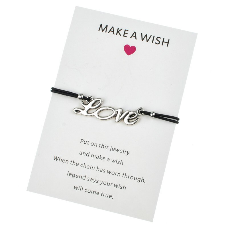Een wens Papieren Kaart Handgemaakte Gevlochten Touw Ketting Armband Schildpad Boom van Het Leven Charms Armband voor Vrouwen Mode-sieraden: Love