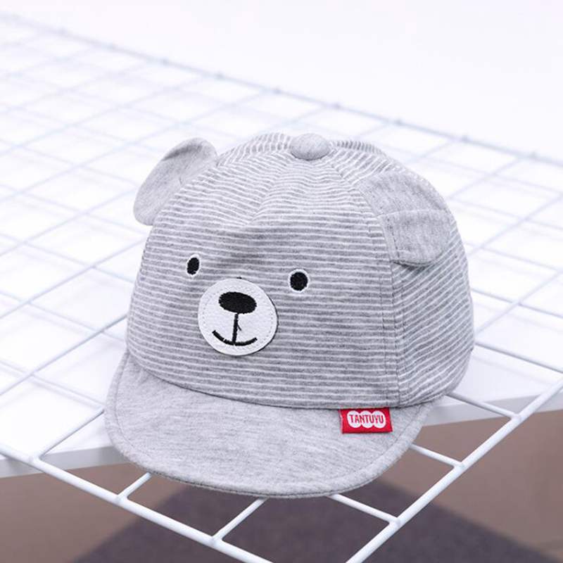 Cartoon Beer Baby Hoed Met Oren Zomer Verstelbare Baby Jongens Meisjes Baseball Cap Leuke Gestreepte Baby Peuter Outdoor Zon Hoeden: gray