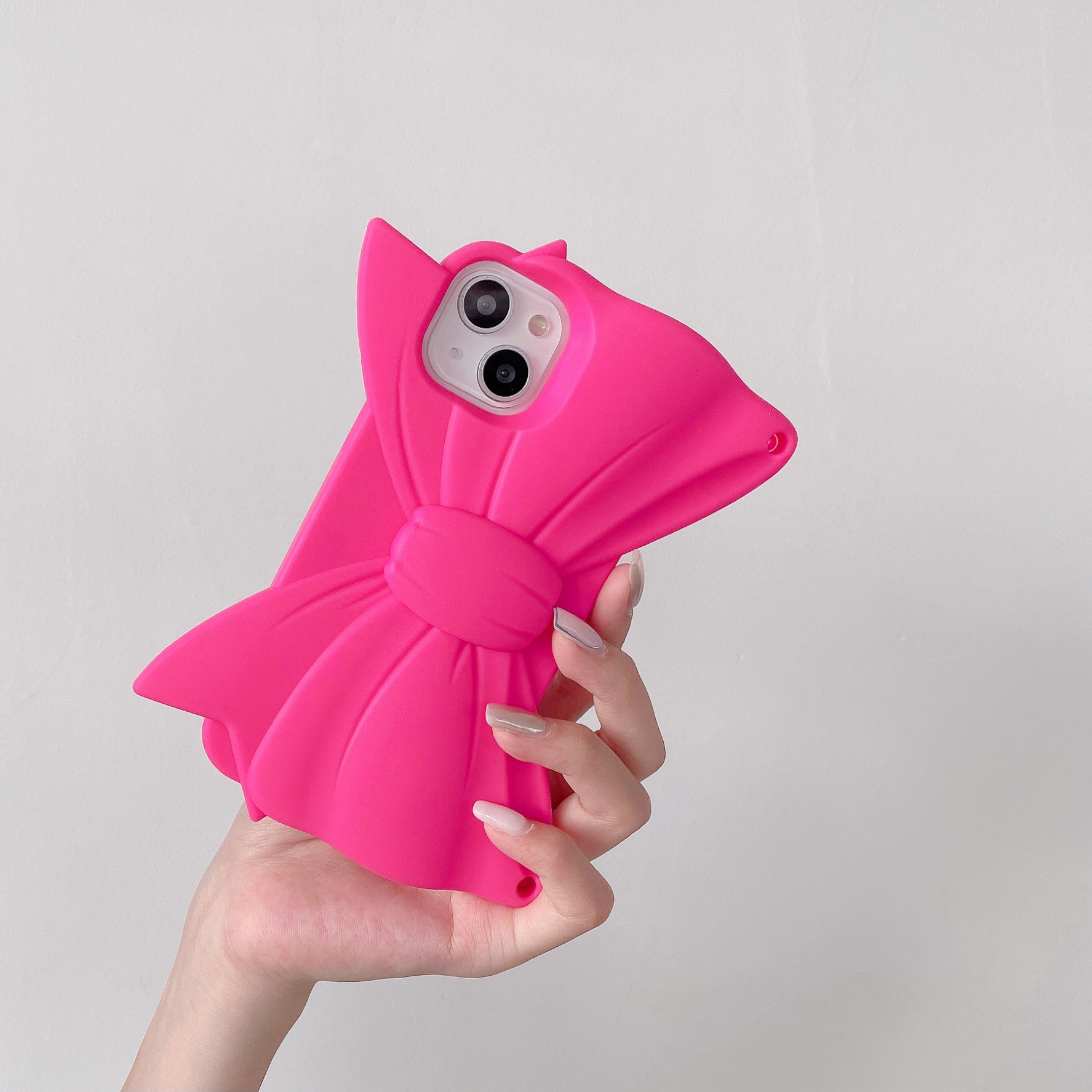 Funda de teléfono de silicona suave con lazo bonito 3D para iPhone 15 14 13 12 11 Pro Max cubierta rosa a prueba de golpes