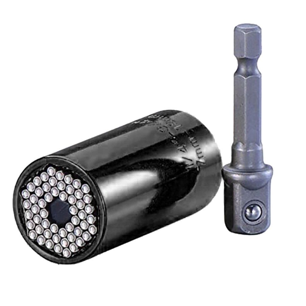 1 Set Torque Wrench Head Set Universal Socket Sleeve 7-19mm Power Drill Ratchet Bushing Spanner Key Multi Hand Tools: Black