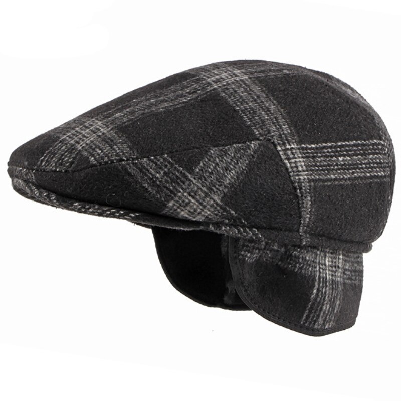 Béret / Casquette Homme En Laine Feutrée - Style Vintage Britannique - Noir à Rayures - Taille Unique - Neuf
