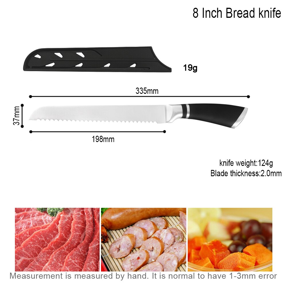 Damask Japanese Kitchen Knife Set Economical Stainless Steel 3Cr13 Sharp Blade Non-Slip Handle Chef Knife Set Cooking Knives: 8 inch Bread