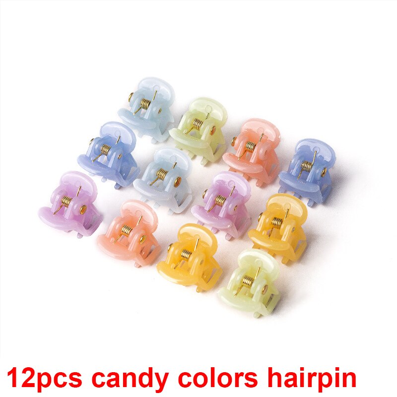 Pinces à cheveux pour femmes, 12 pièces/paquet, accessoires pour filles, Mini griffes en plastique Transparent, noir, marron,