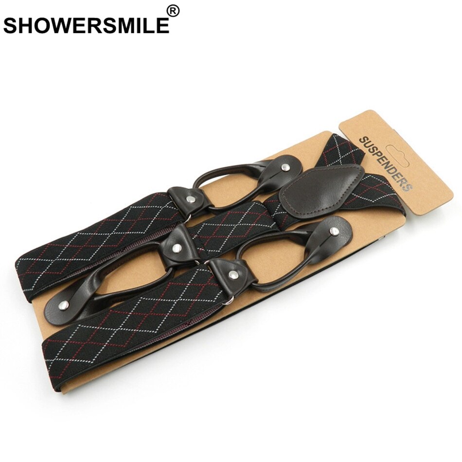 Showersmile seler knap y ryg argyle seler til mænd vintage bryllup elastisk mandlige skjorte seler med 6 knapper 120cm: Hvid linje