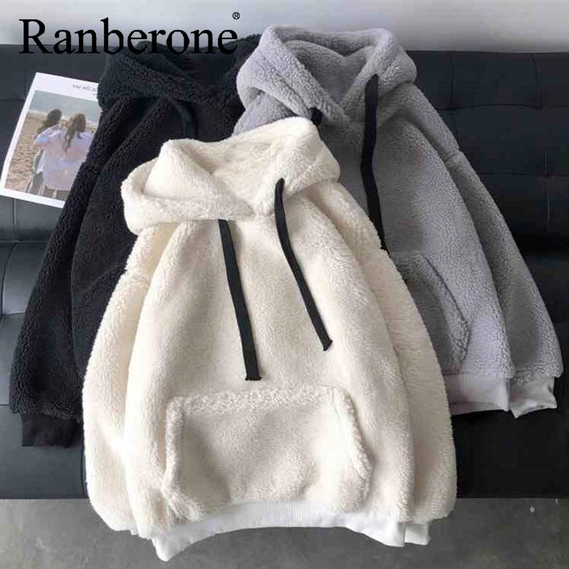 Ranberone Vrouwen Warm Fleece Hoody Herfst Winter Kleding Pluche Warme Pluizige Double Hoodies Trui Losse Sportkleding