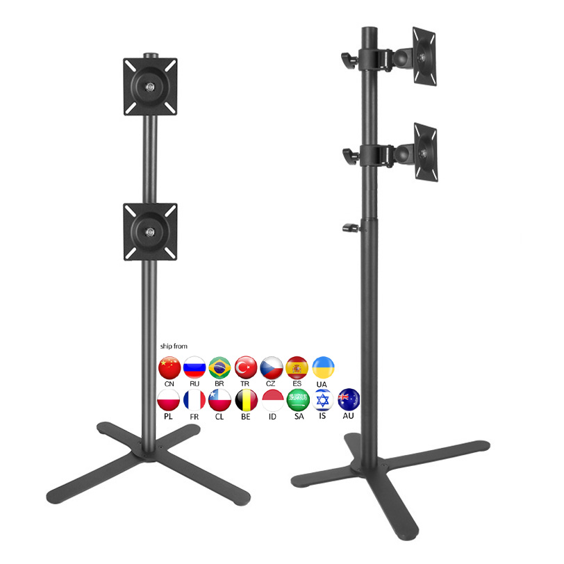 DL-X02-920D X Shape base big height adjustable160cm 150cm double 10"-27" monitor floor stand 360 rotate full motion