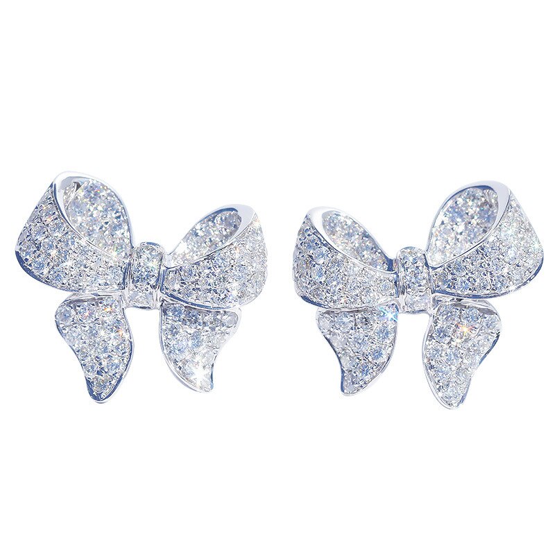 Korean Earring Bow Stud Earring for Women Bling Charm Inlaid Zircon Bowknot Earring Wedding Engagement Jewelry