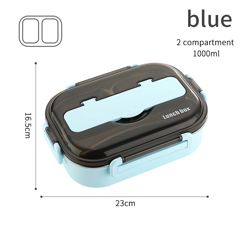 HENGFENG Portable 304 Stainless Steel Lunch Box Japanese Style Compartment Bento Box Kitchen Leakproof Food Container: Blue 2 Suit
