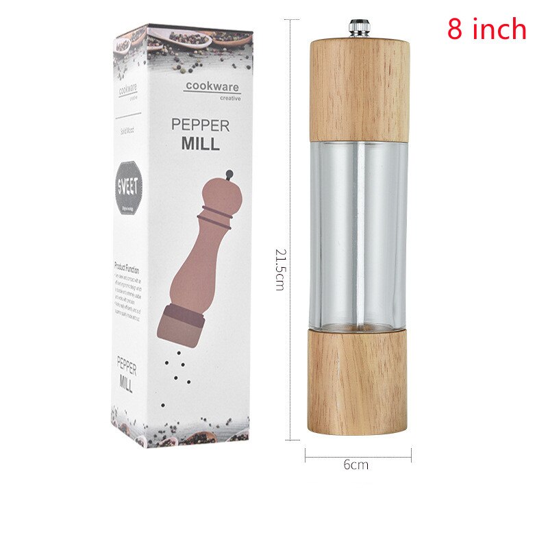 1 st pepparkvarn genomskinlig salt- och pepparkvarn saltmalning keramisk kärna multifunktions cruet köksredskap: 8 tum-d