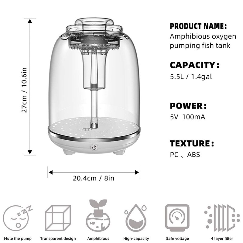 Fish Tank Aquarium Starter Kit Automatic LED Lighting Power Filter, Gold Fish Tank, Self-Cleaning Fish Tank