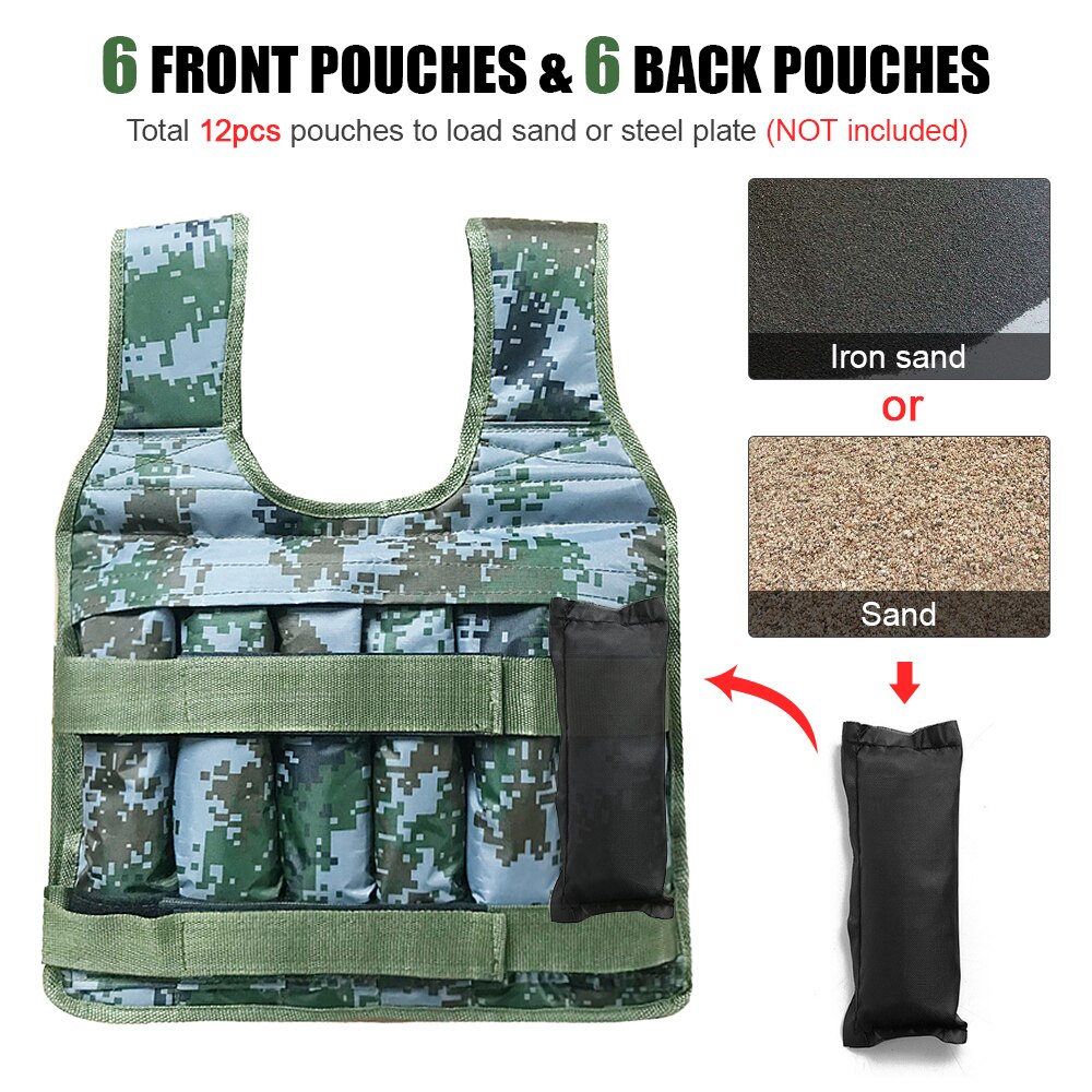 Max Loading 50kg Adjustable Weighted Vest Weight Jacket Oxford Exercise Weight Loading Cloth Strength Training