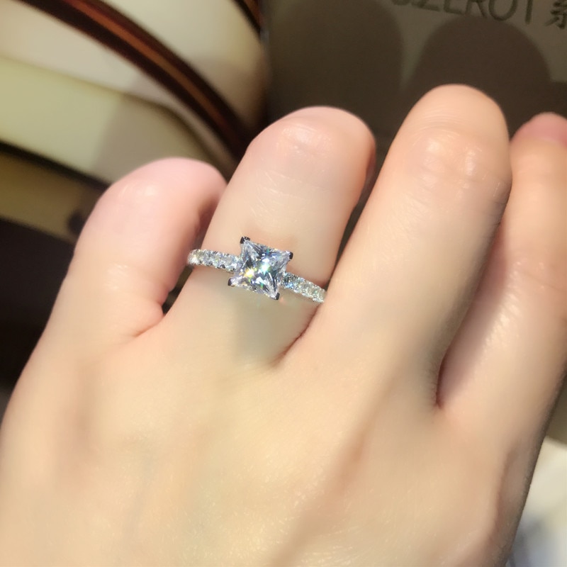Cc kvinder ringe 925 stempel cubic zirconia firkantet sten bryllup forlovelse brude bijoux simple dame smykker  cc631