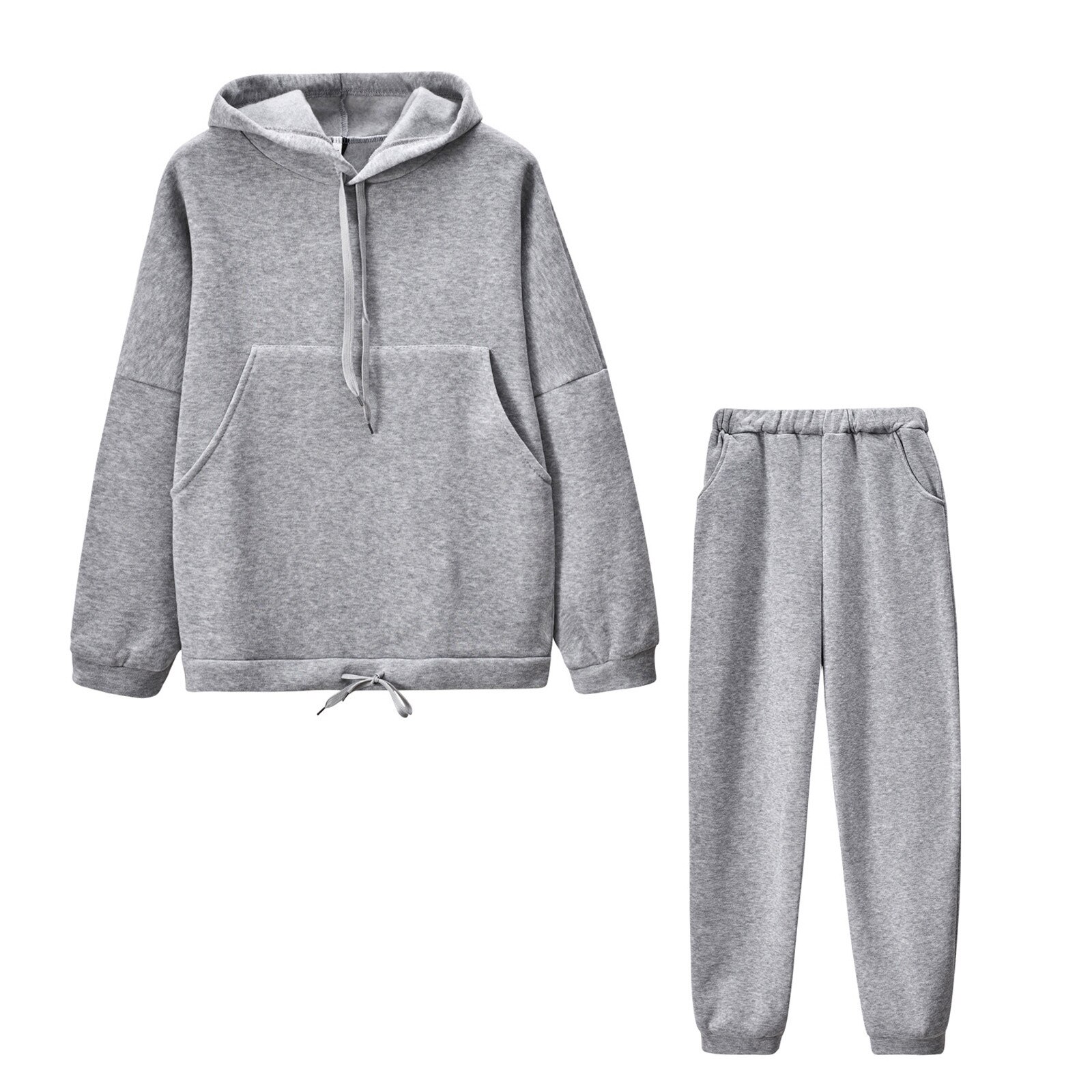 Women's Casual Tracksuits Long Sleeve Plus Size Solid Colors Hooded Hoodies Long Pants Trousers Outdoor Sports Suit#g4: S / Gray