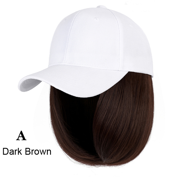 Beanies Hat With Hair Wigs For Women 24 inch Long Straight Hair Synthetic Wig Warm Soft Ski Knitted Autumn Winter Cap: Brown