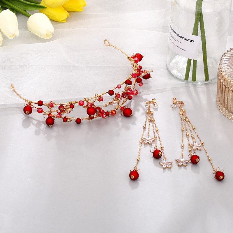 Koreanisch Stirnbänder für Frauen, Blume, Blatt Kristall Haar Perlen Ohrringe Schmuck-setzt für Braut Noiva Hochzeit FORSEVEN: 5