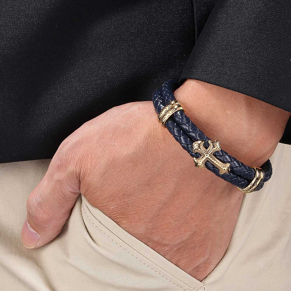 Luxury Cross Classic Stainless Steel Men Leather Bracelet Choose Handsome Men's Christmas BB1028