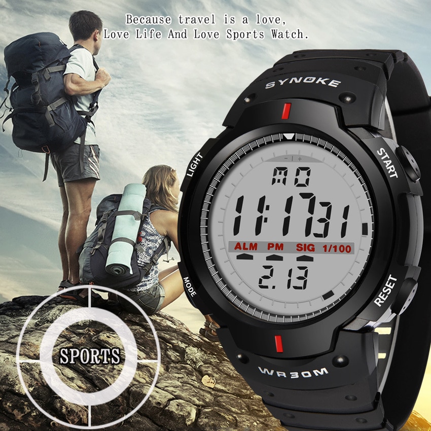 Synoke klockor herr 30m vattentät elektronisk led digital klocka herr utomhus herr sport armbandsur stoppur relojes hombre