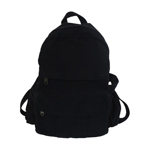Vintage Casual Backpack Women Travel Bag High Capacity Solid Color Women's Backpack Student Zipper School Bag: black