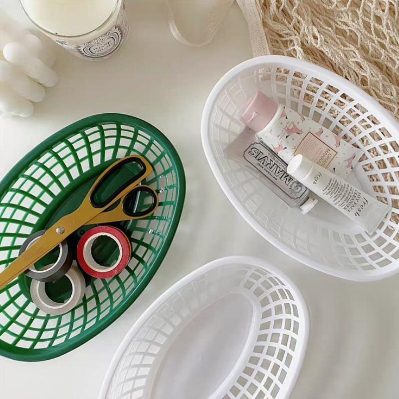 Plastikfad oval madkurv køkken skrivebord opbevaringskurv hund serveringstallerken restaurant fastfood bakke foto rekvisit indretning