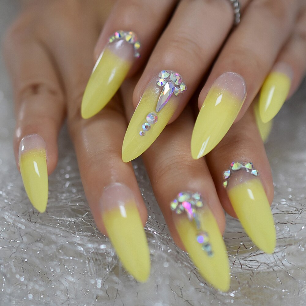 Faux-ongles nus, en ABS, longs brins pointus et Stiletto, en acrylique, artificiels, pointe en Strass pour manucure, 24: L5420