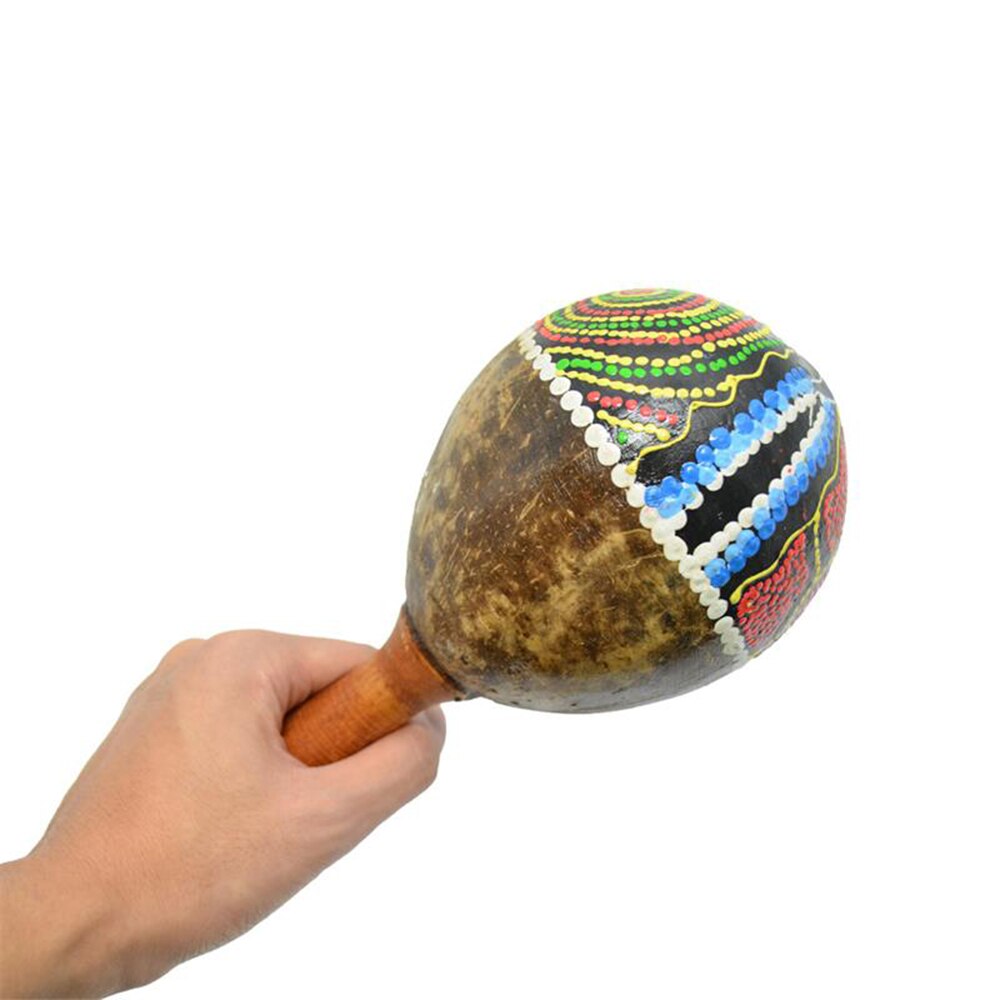 Maracas de madera de cáscara de coco maraca de arena agitador con patrones bonitos percusión instrumento Musical juguetes al azar)