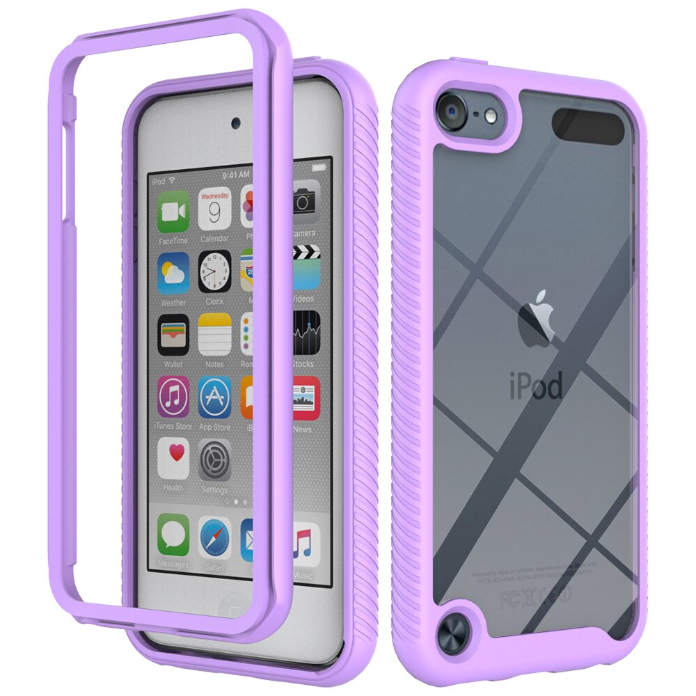 Shockproof Cover Voor Apple Ipod Touch 7 Case Touch 6 Huid 5 Armor Anti Shock Hard Clear Cases + Front screen Protector: For ipod touch 5 / Purple