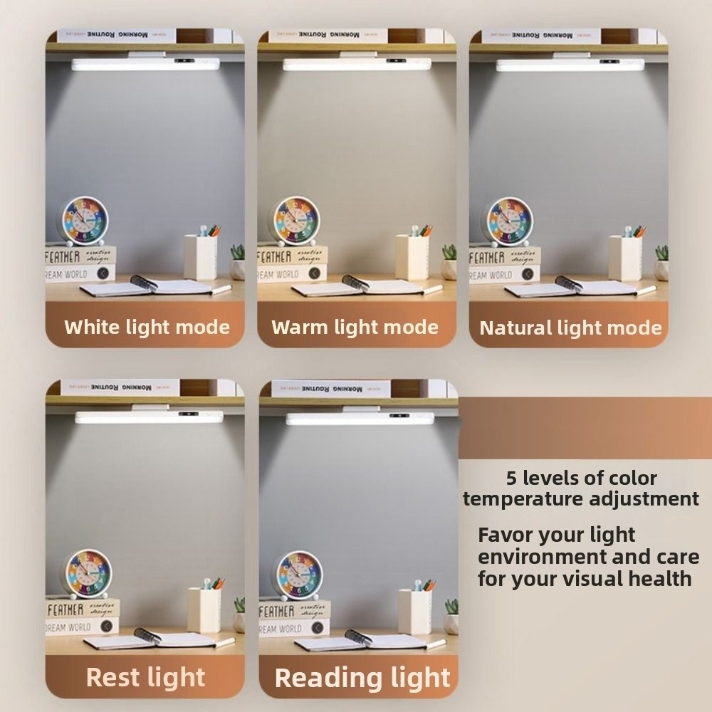Oogbeschermende led-touchtafellamp met 3/5 kleuren, instelbare helderheid, dimbaar nachtlampje met afstandsbediening, boren niet nodig.