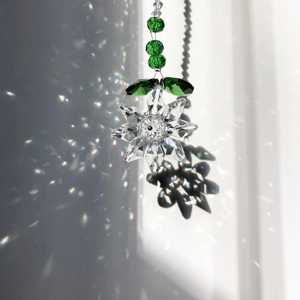 Crystal Prisms Rose Window Suncatcher Rainbow Maker Hanging Ornament Collection Home Wedding Decor Accessories