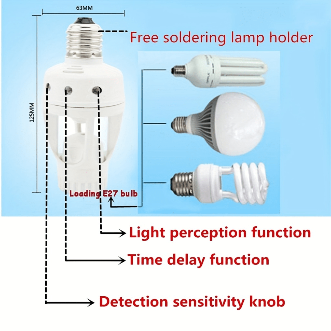 1pc Smart Motion Sensor Gloeilamp Houder E27 PIR Inductie Sensor Adapter Lampvoet Converter Automatische LED Schakelaar AC 110V 220V