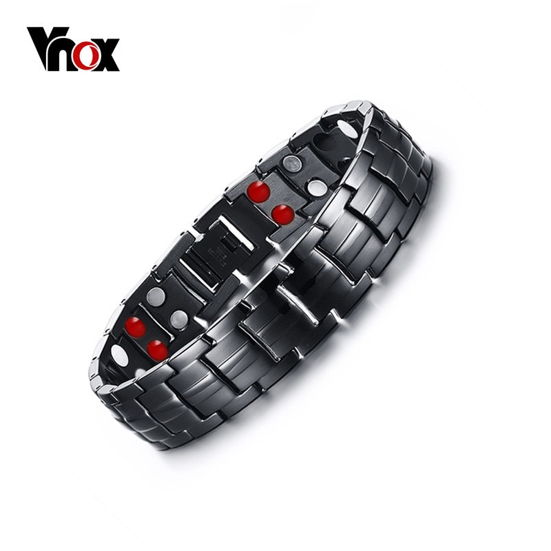 Vnox Length Adjustable Double Row Black Men Health Bio Bracelets Bangles Health Care Energy Armband Jewelry