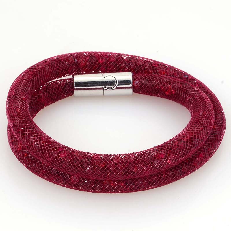 Miasol malha corrente duplo wrap cristal pulseiras magnéticas para mulheres moda festa jóias presente pulseras mulher: Burgundy