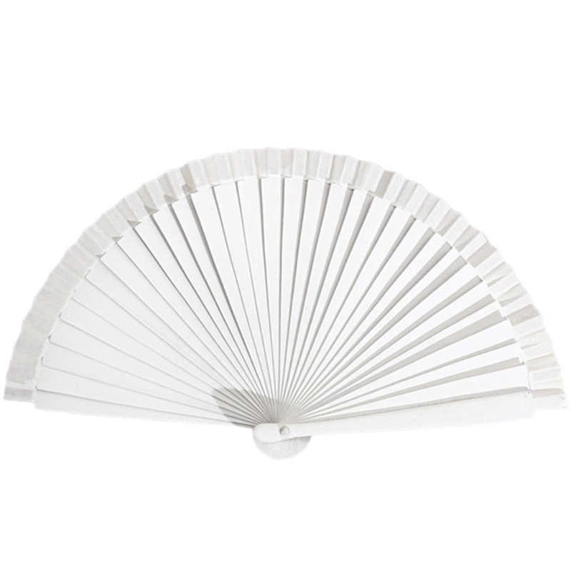 Abanico K1MF, abanico mano madera clásico y moderno, abanico plegable Color sólido español para bodas y: BLANCO
