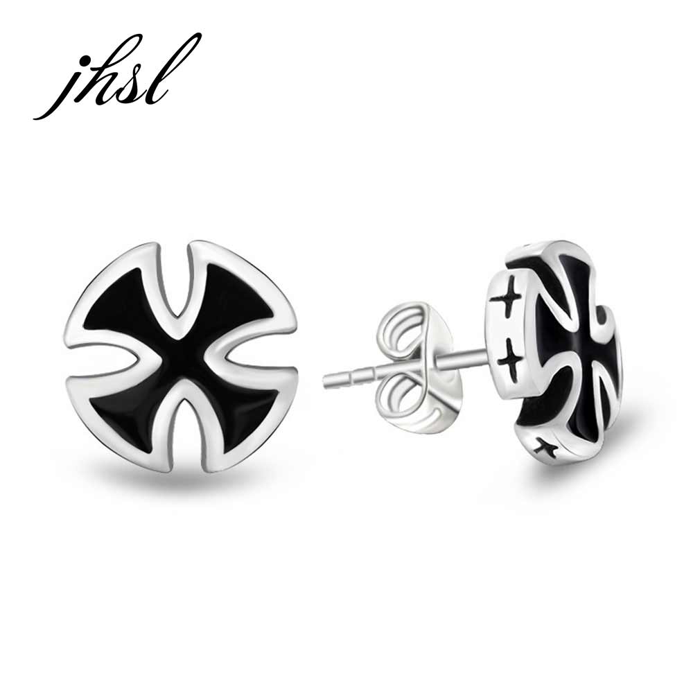 JHSL Men Black Cross Stud Earrings for Male Stainless Steel High Polishing Good Unique Jewelry