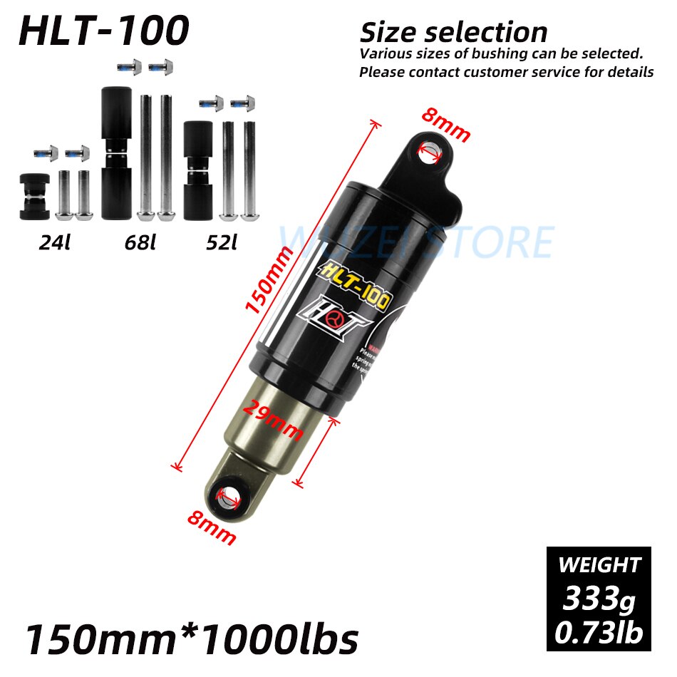 HTL-100-amortiguador trasero para bicicleta de montaña, 125/150/165/185mm, 185 libras, 850/1000: 150mm x 1000lbs
