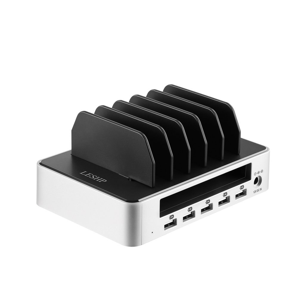 Universelle usb-ladestation mit 5 anschlüssen, abnehmbarer usb-tischladegerät mit halterung und schnellladefunktion für mobiltelefone und tablets