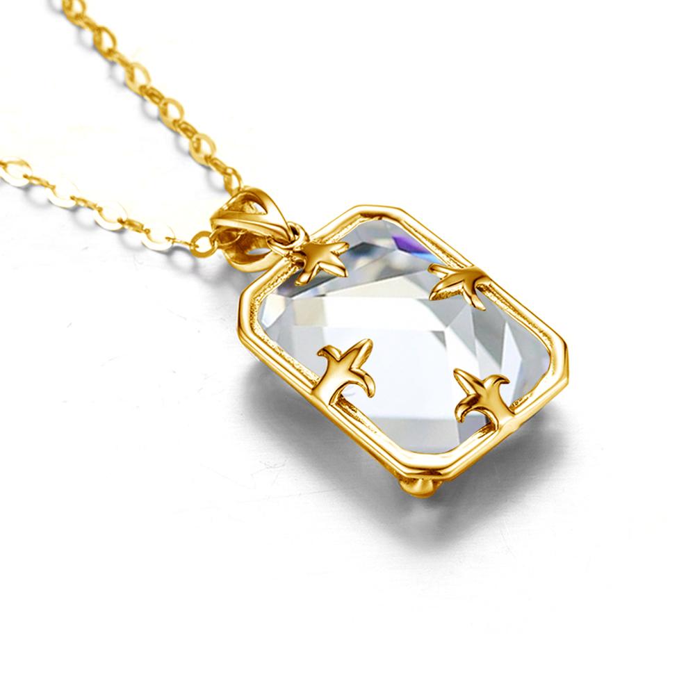 Szjinao Silver Pendant For Women 14K Gold Color Genuine 925 Sterling Silver Rectangle Gemstones Trendy Jewelry Handmade