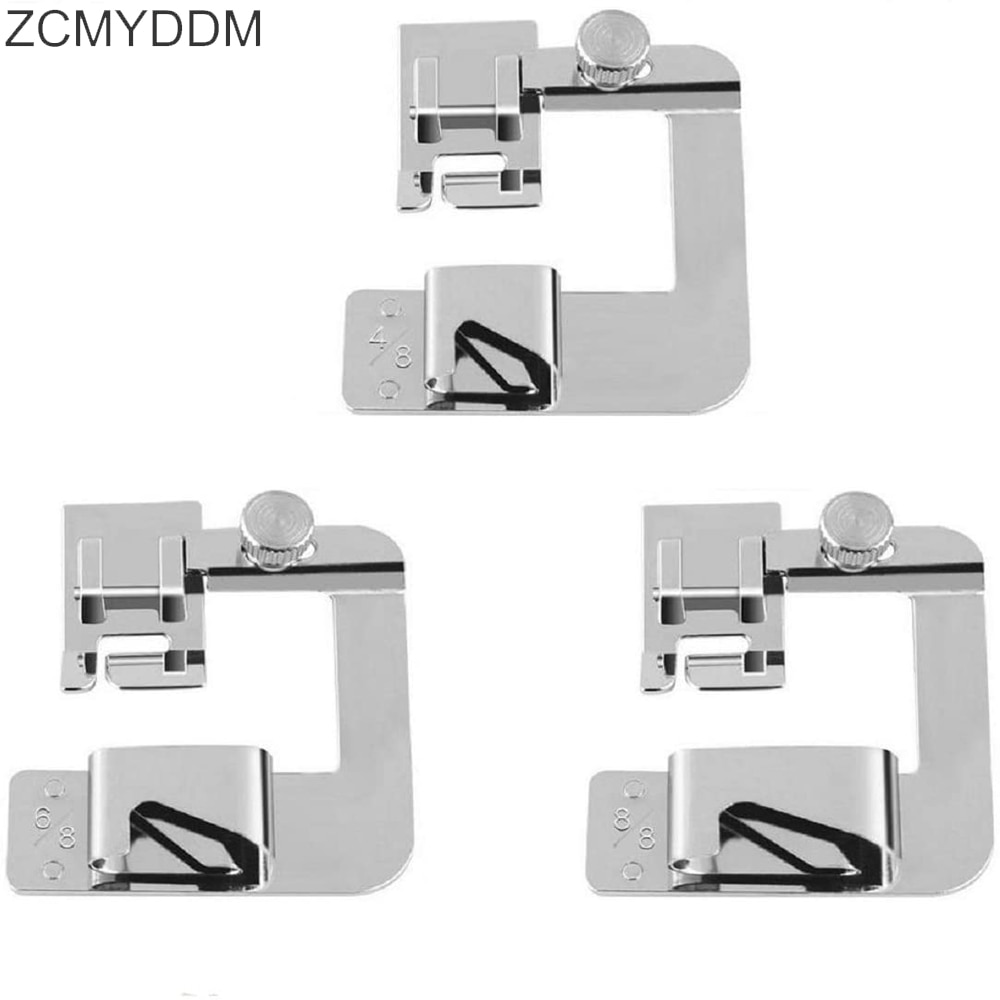 ZCMYDDM 3 Size Rolled Hem Presser Hemmer Foot 1/2Inch 3/4Inch 1Inch for Brother Singer Low Shank DIY Sewing Machine Tool