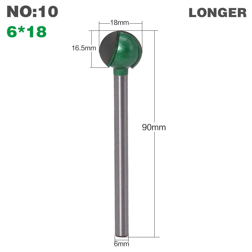 1PC 3MM 6MM Shank Milling Cutter Wood Carving Ball Nose Round Carving Cove CNC Milling Radius Core Tungsten Carbide Router Bit: 10