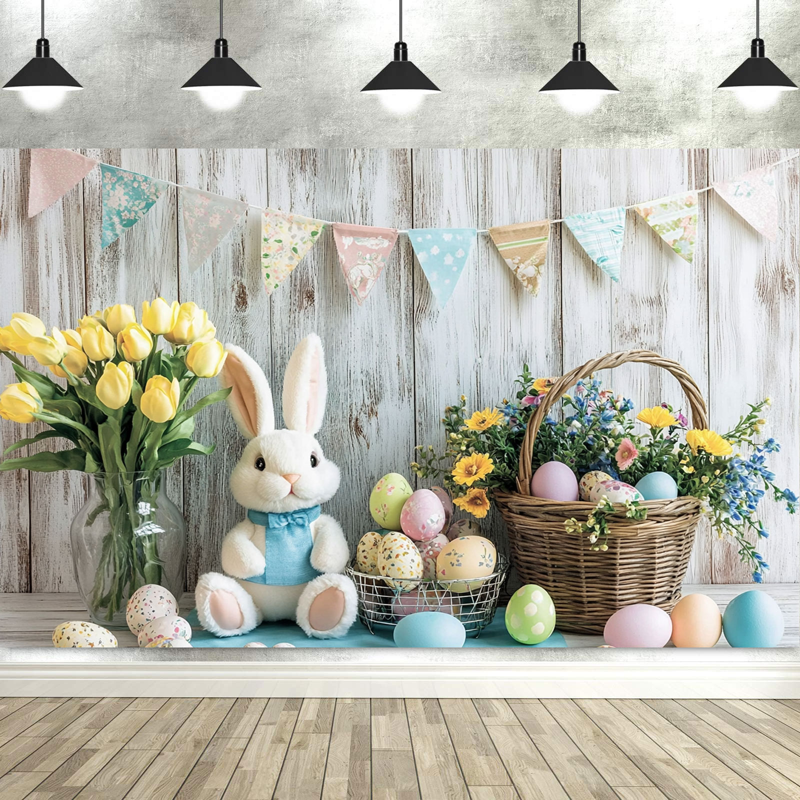 Primavera páscoa fotografia cenários jardim floral grama coelho ovos fundo coelho foto banner tapeçaria cabine adereços