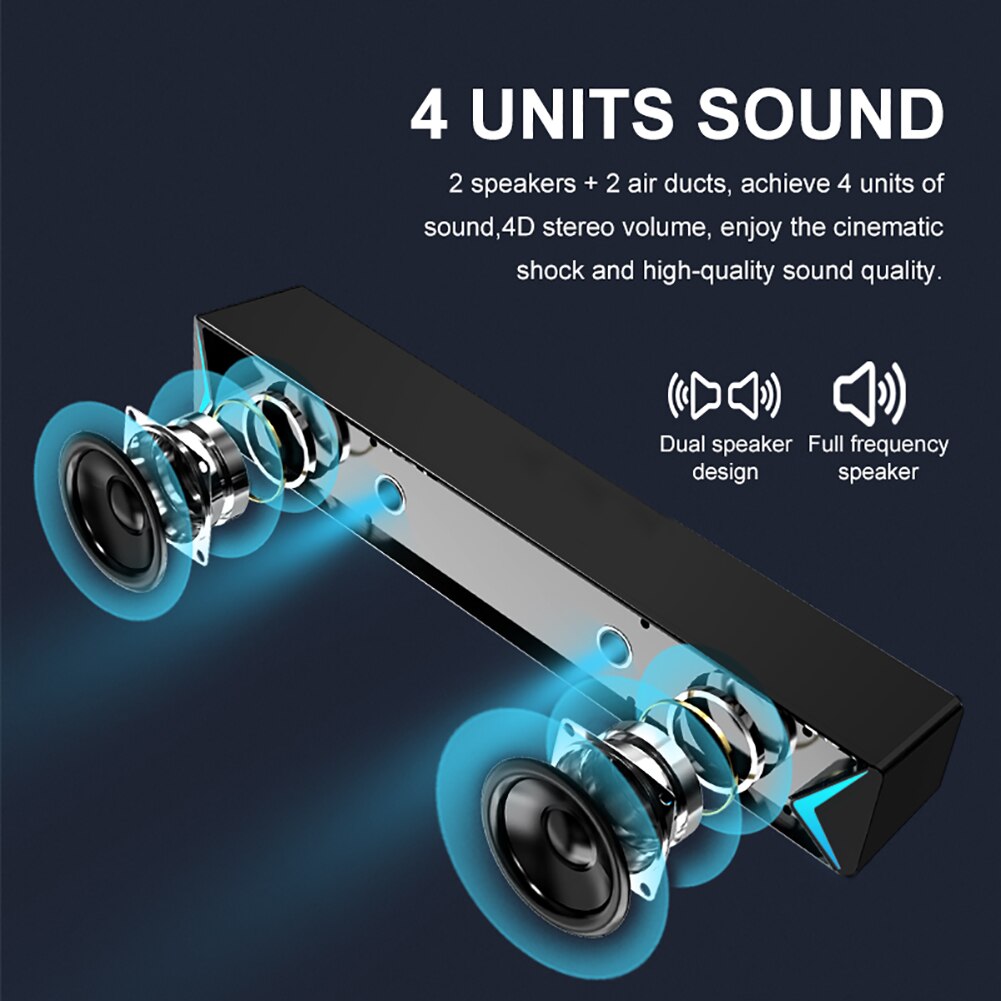 USB Bar Speaker Portable Durable Desktop Subwoofer Computer Audio Sound Bar Universal for Computer Smart Phone